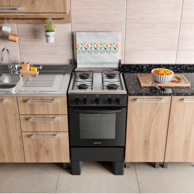 Fogão 4 Bocas Atlas Milão Mesa Inox Preto Fogão 4 Bocas Atlas Milão Mesa Inox Preto